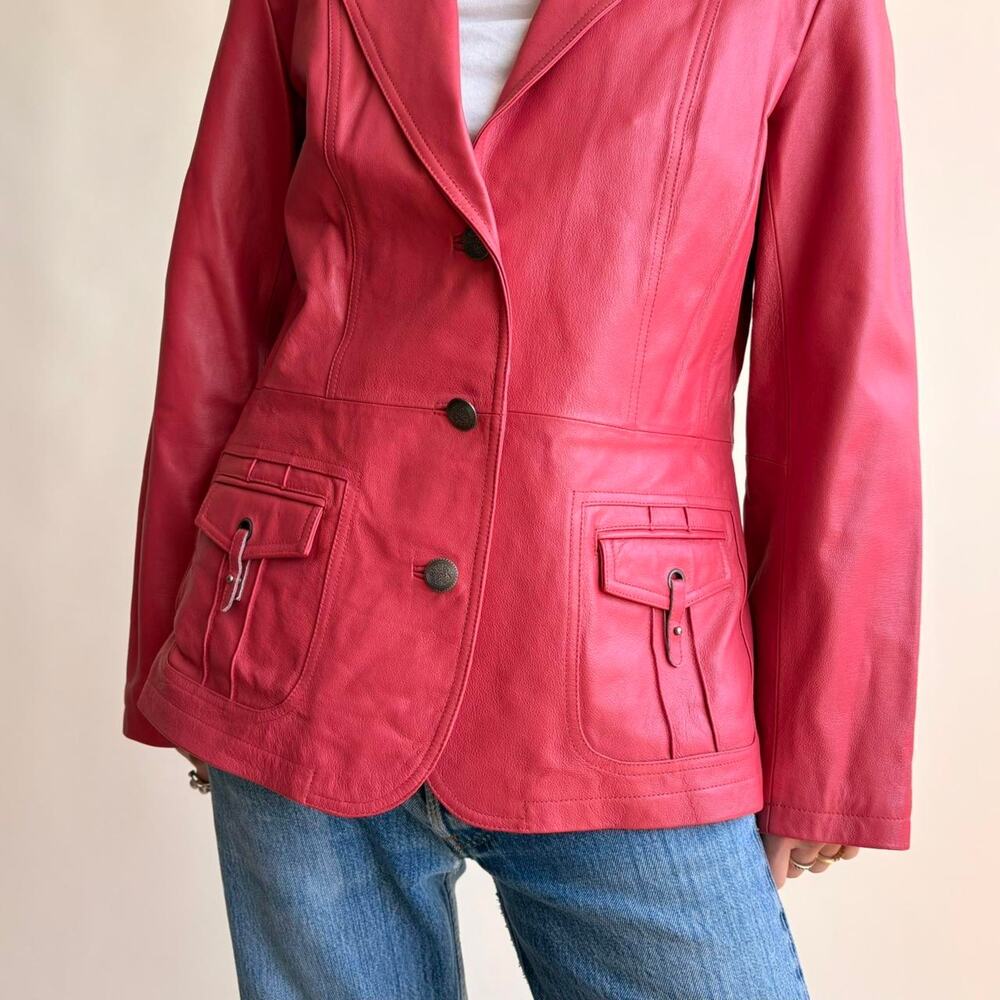 Pamela McCoy Raspberry Pink Leather Moto Jacket - Size Small - Picture 5 of 8